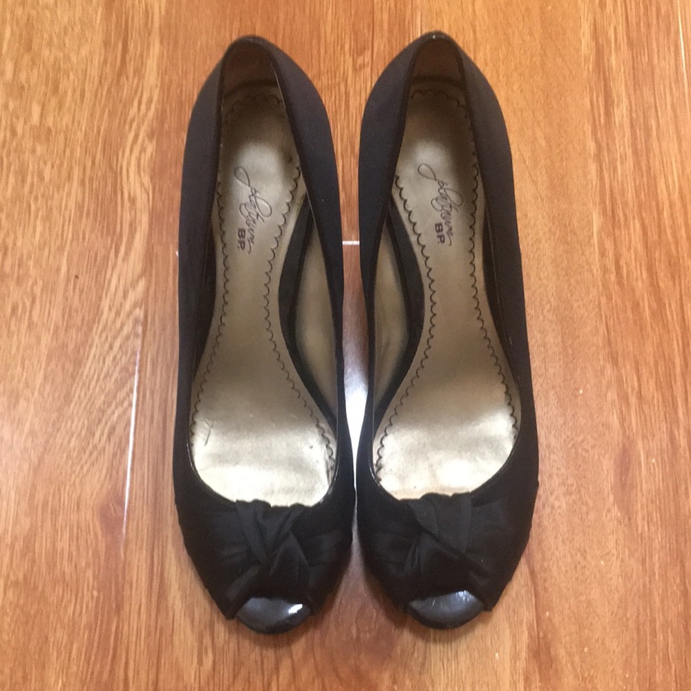 BP platinum black with satin knot peep toes shoes